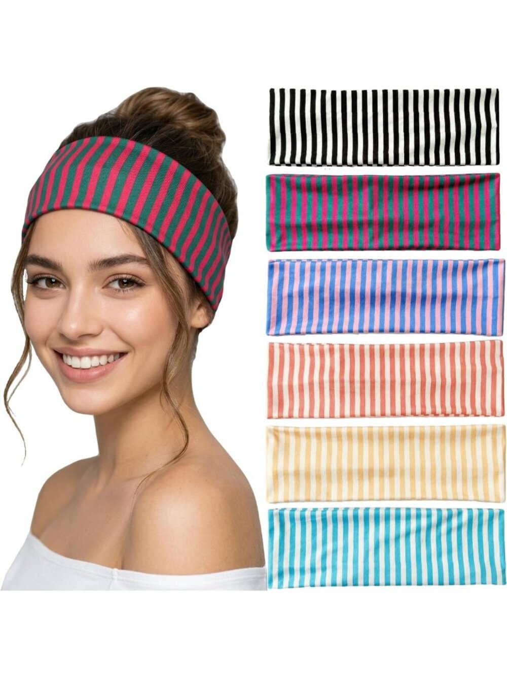 6 Pcs Non-Slip Wide Striped Headbands for Women - Fashion Hair Accessories